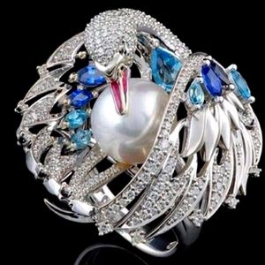 Luxurious and Elegant White Swan with Pearl Cocktail Ring in Sizes 6, 7 and 8